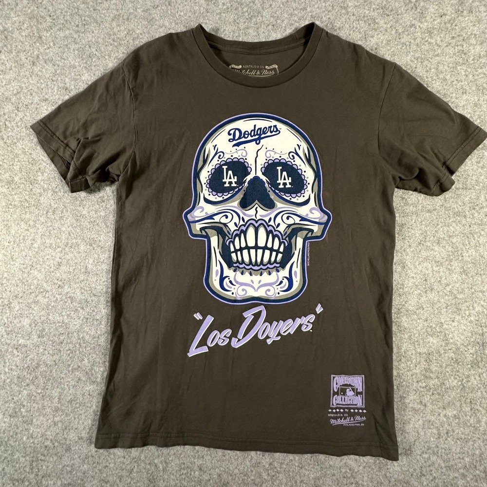 Mitchell & Ness T Shirt Mens Medium Brown Los Doyers Sugar Skull LA Dodgers
